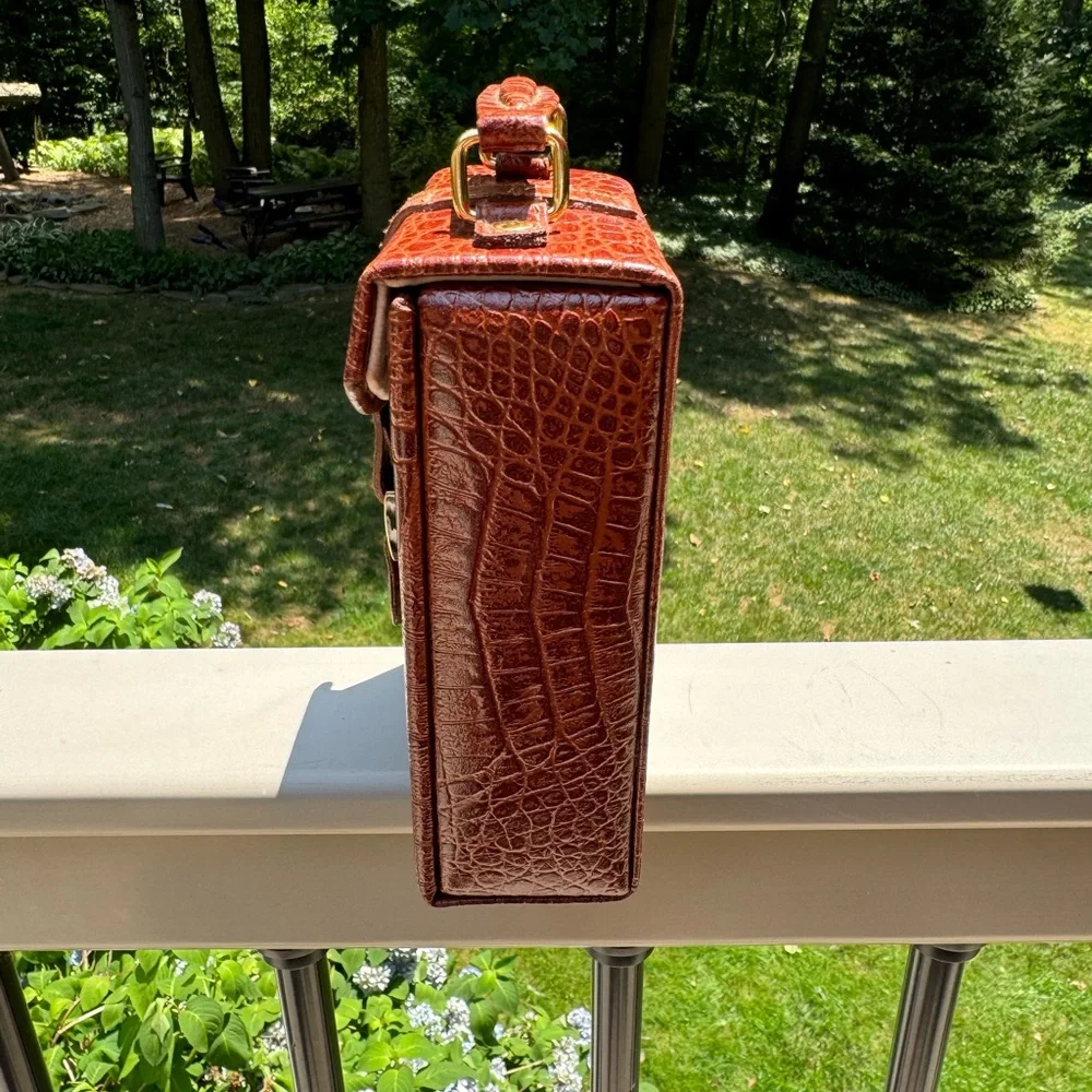 Travel Jewlery Case Brown Box Compact with Mirror Faux Leather - Picture 4 of 12